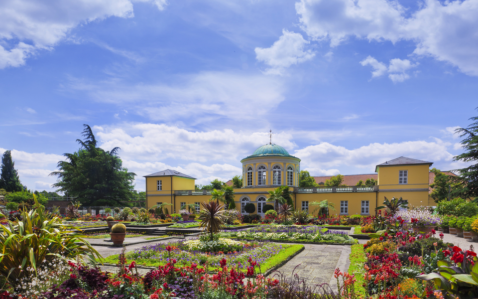 Botanischer Garten (Berggarten) der Herrenhäuser Gärten mit Bibliotheksgebäude - ©Composer - stock.adobe.com