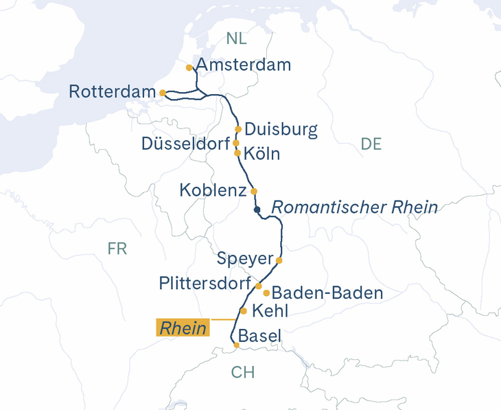 Routenplan Basel-Köln-Amsterdam-Basel