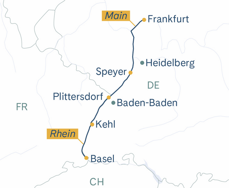 Routenplan Basel-Speyer-Frankfurt-Basel