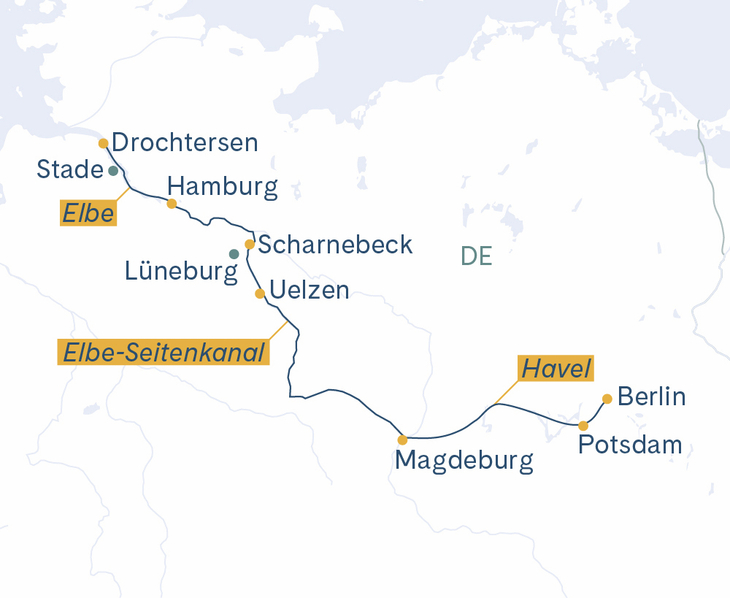 Routenplan Hamburg-Drochtersen-Uelzen-Magdeburg-Potsdam-Berlin