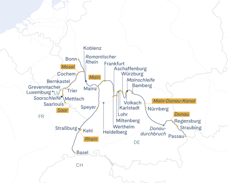 Routenplan DE Antonio Bellucci Basel-Würzburg-Basel