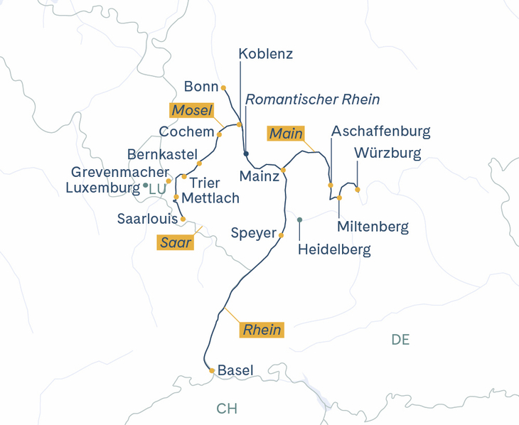 Routenplan Antonio Bellucci Basel-Würzburg